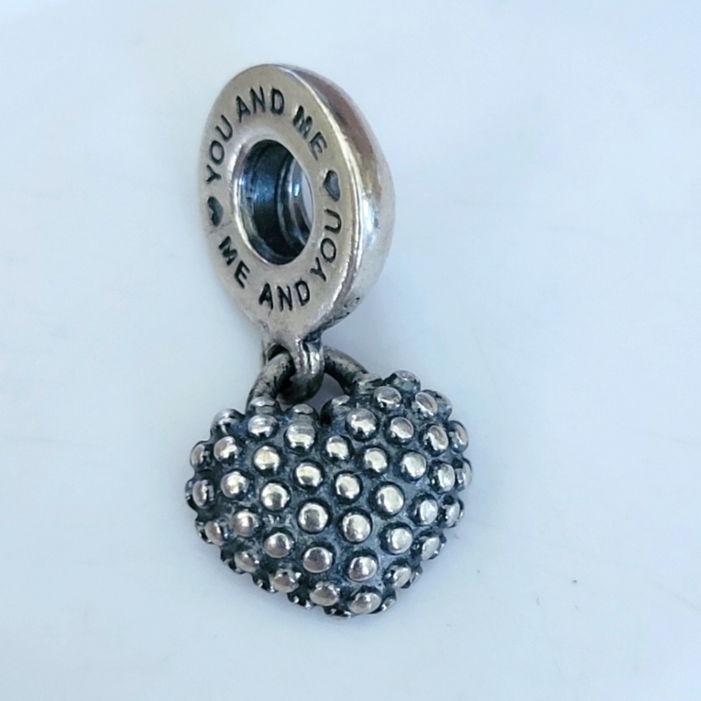 Pandora Red Textured Polka Dot Heart Daughter 1/2 of Mother Daughter Charm Set
